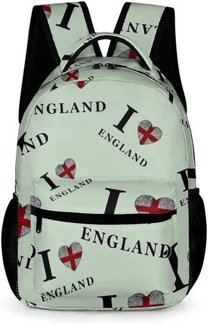 I Love England Britain Casual Backpack Travel Laptop Cute Basic Shoulder Bag for Work Women & Men