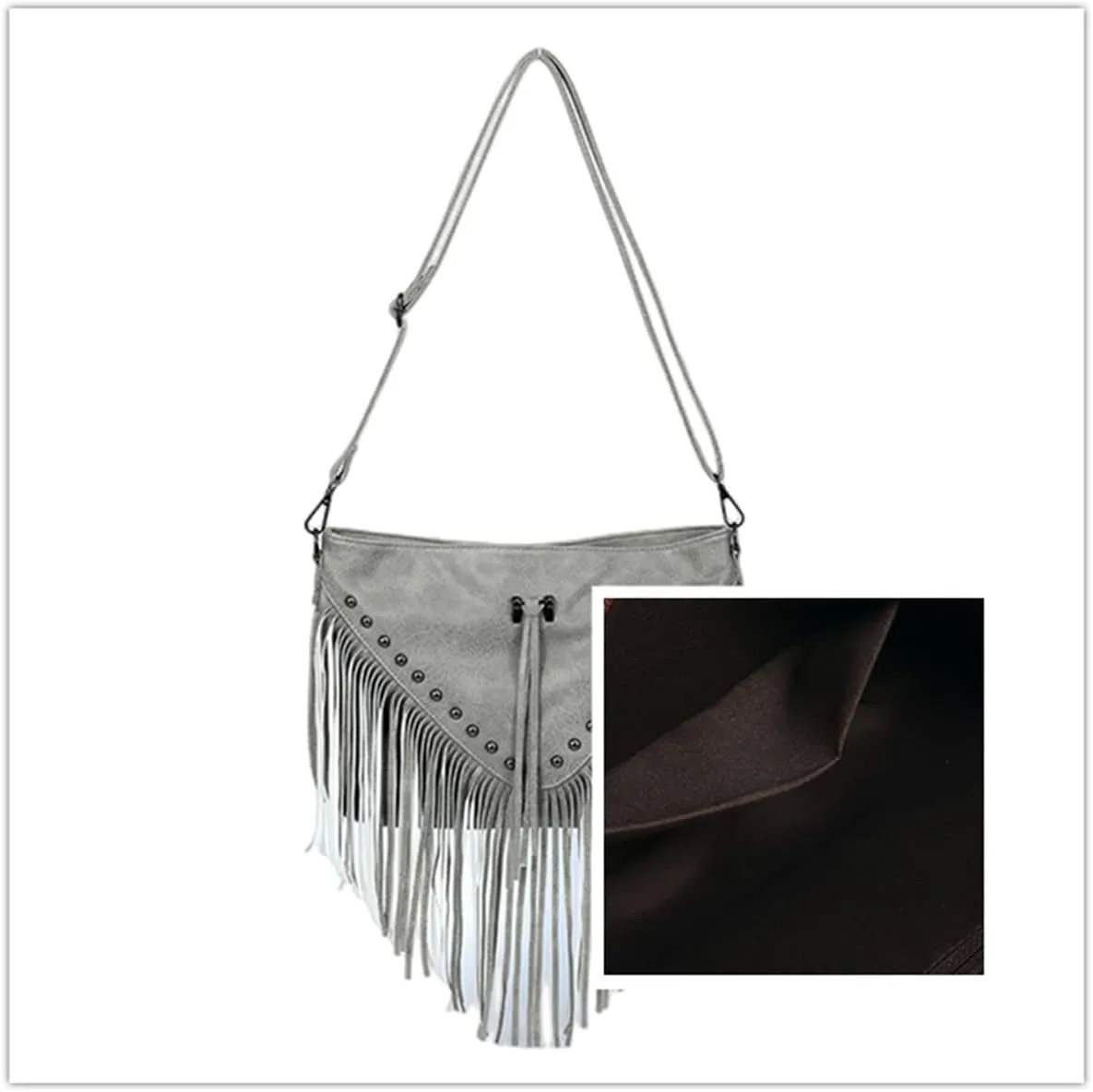 IAMUHI Casual Rivets Fringed Shoulder Handbag for Women,Soft Vegan Leather Hippie Crossbody Purse Bag Hobo Bag
