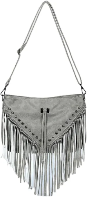 IAMUHI Casual Rivets Fringed Shoulder Handbag for Women,Soft Vegan Leather Hippie Crossbody Purse Bag Hobo Bag