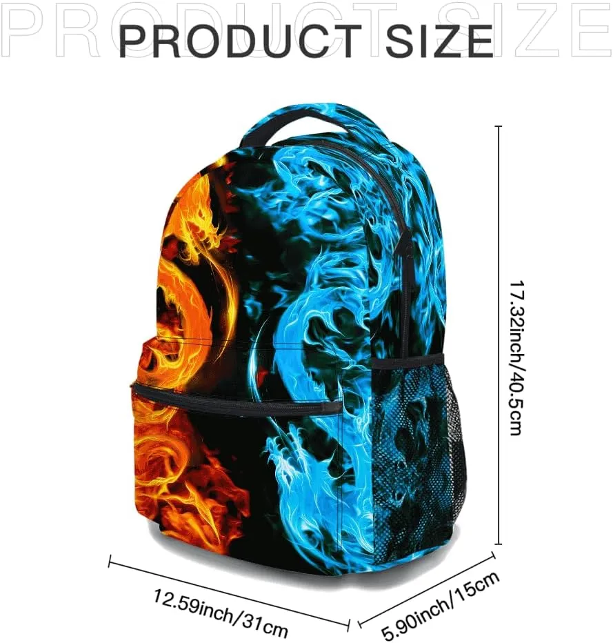 Ice & Fire Dragon Backpack, Lightweight Durable Laptop Bag 3D Printed Daypack with Multiple Pockets, Stylish Shoulders Backpack(Ice & Fire Dragon)