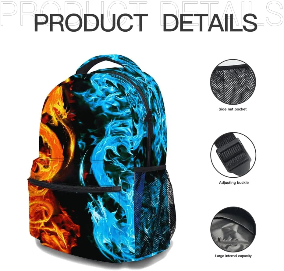 Ice & Fire Dragon Backpack, Lightweight Durable Laptop Bag 3D Printed Daypack with Multiple Pockets, Stylish Shoulders Backpack(Ice & Fire Dragon)