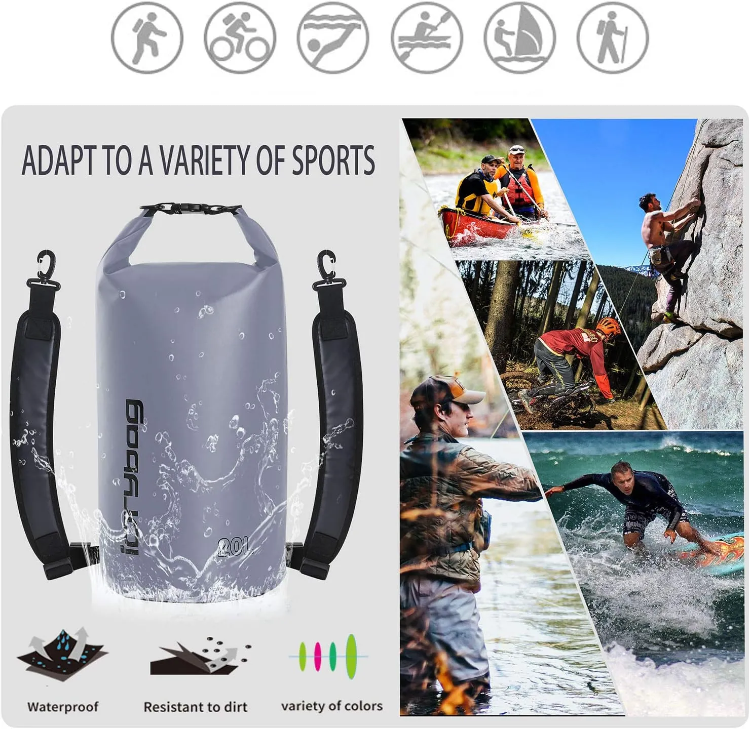 IDRYBAG Dry Bags for Kayaking Waterproof 2L/5L/10L/15L/20L, Small Dry Bag Waterproof Floating, Dry Sack Waterproof Bag for Paddleboarding Travel
