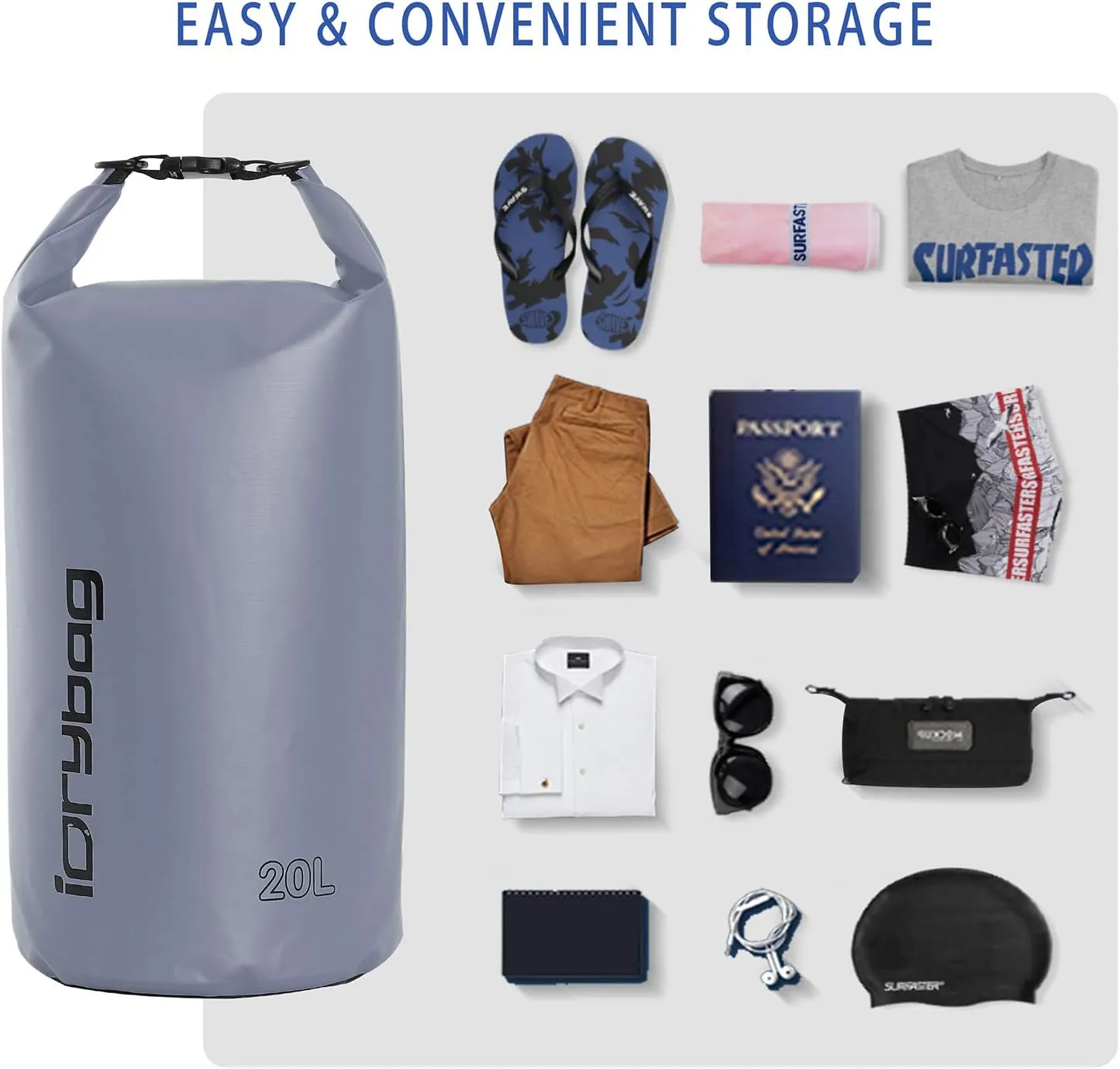 IDRYBAG Dry Bags for Kayaking Waterproof 2L/5L/10L/15L/20L, Small Dry Bag Waterproof Floating, Dry Sack Waterproof Bag for Paddleboarding Travel