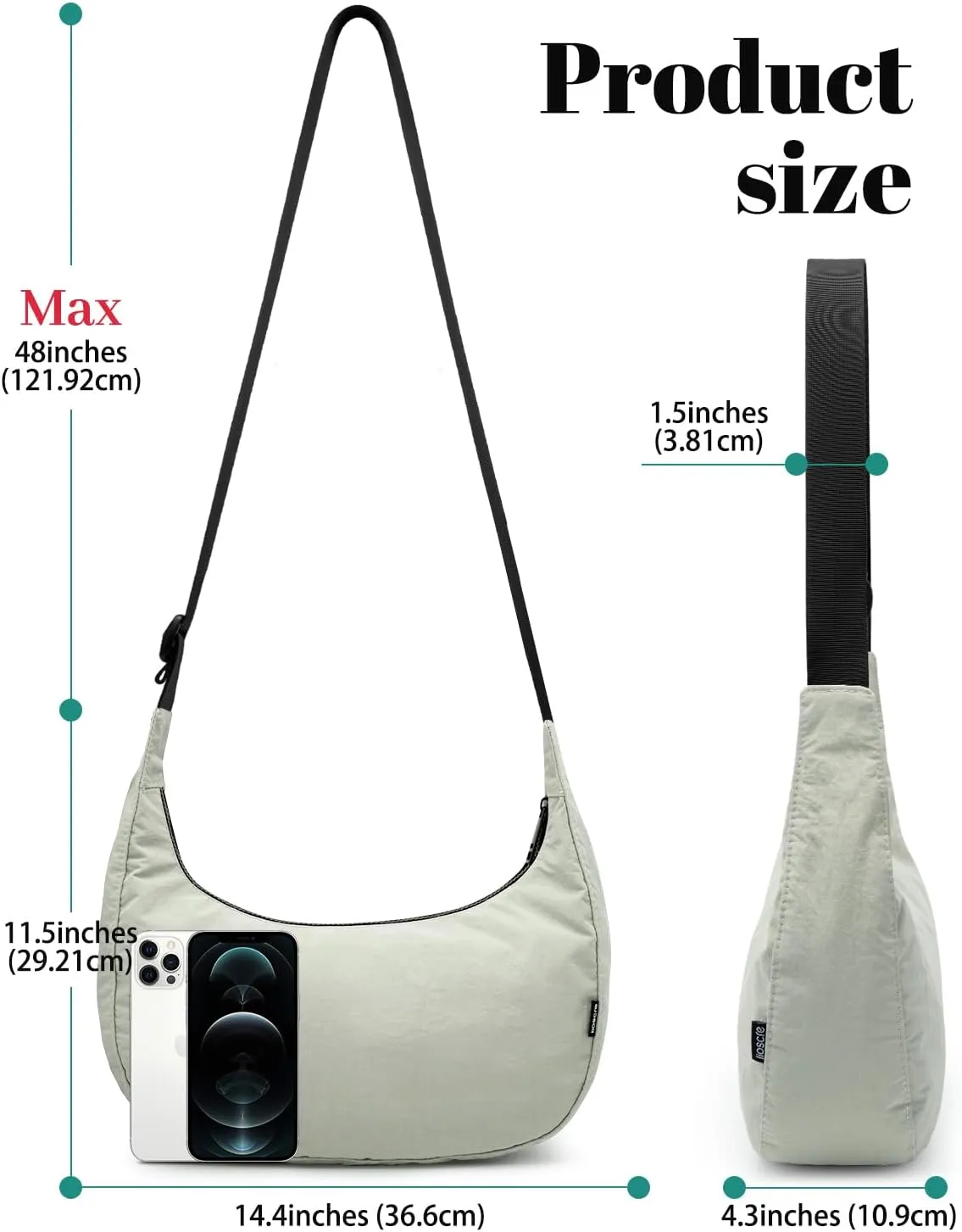 Iioscre Medium Crossbody Crescent Bag for Women Men Trendy, Nylon Crossbody Hobo Bag with Adjustable Strap and Inner Pockets.