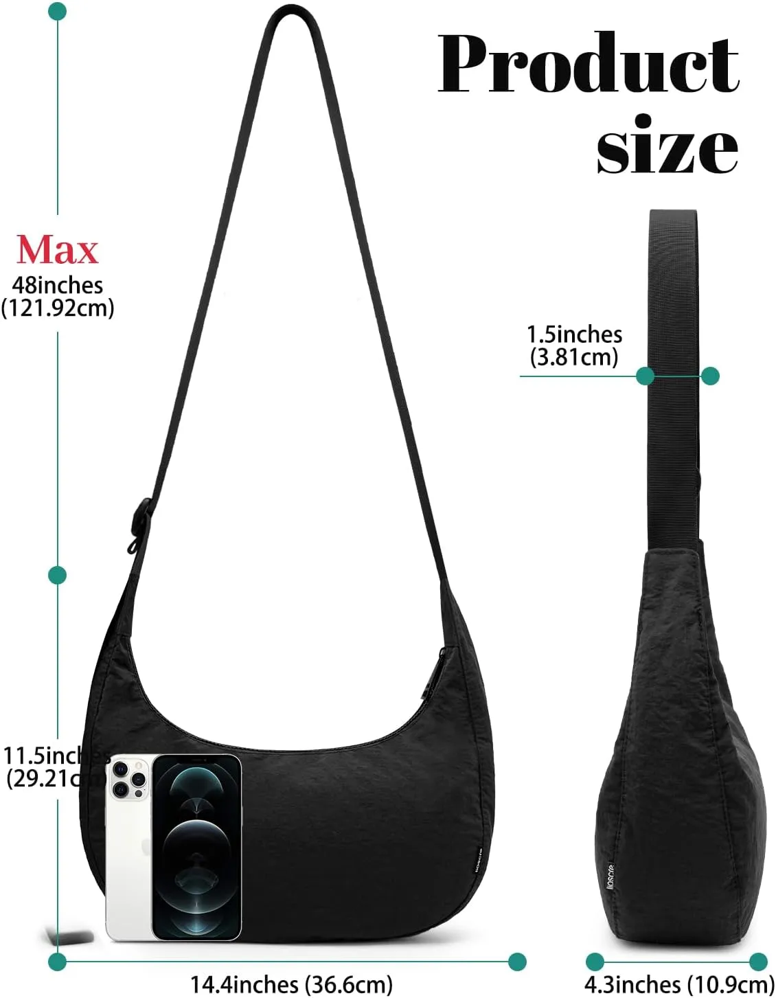 Iioscre Medium Crossbody Crescent Bag for Women Men Trendy, Nylon Crossbody Hobo Bag with Adjustable Strap and Inner Pockets.