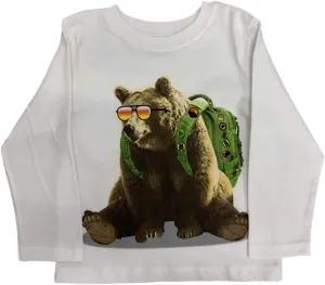 Infant & Toddler Boys White Backpack Grizzly Bear Long Sleeve Shirt Top 2T