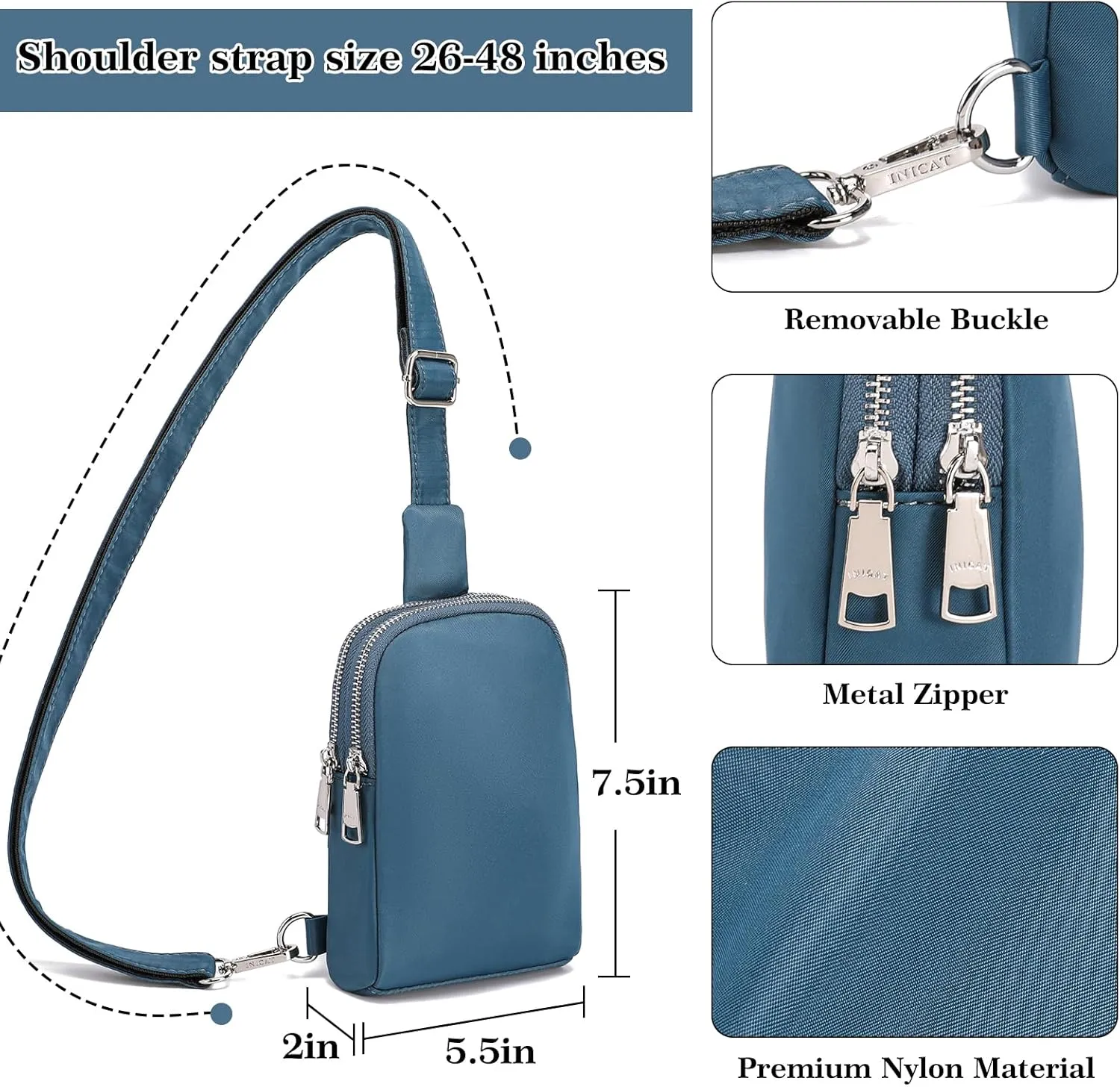 INICAT Nylon Small Crossbody Bags for Women 1L Sling Bag for Men Shoulder Bag Fanny Pack Travel Essentials