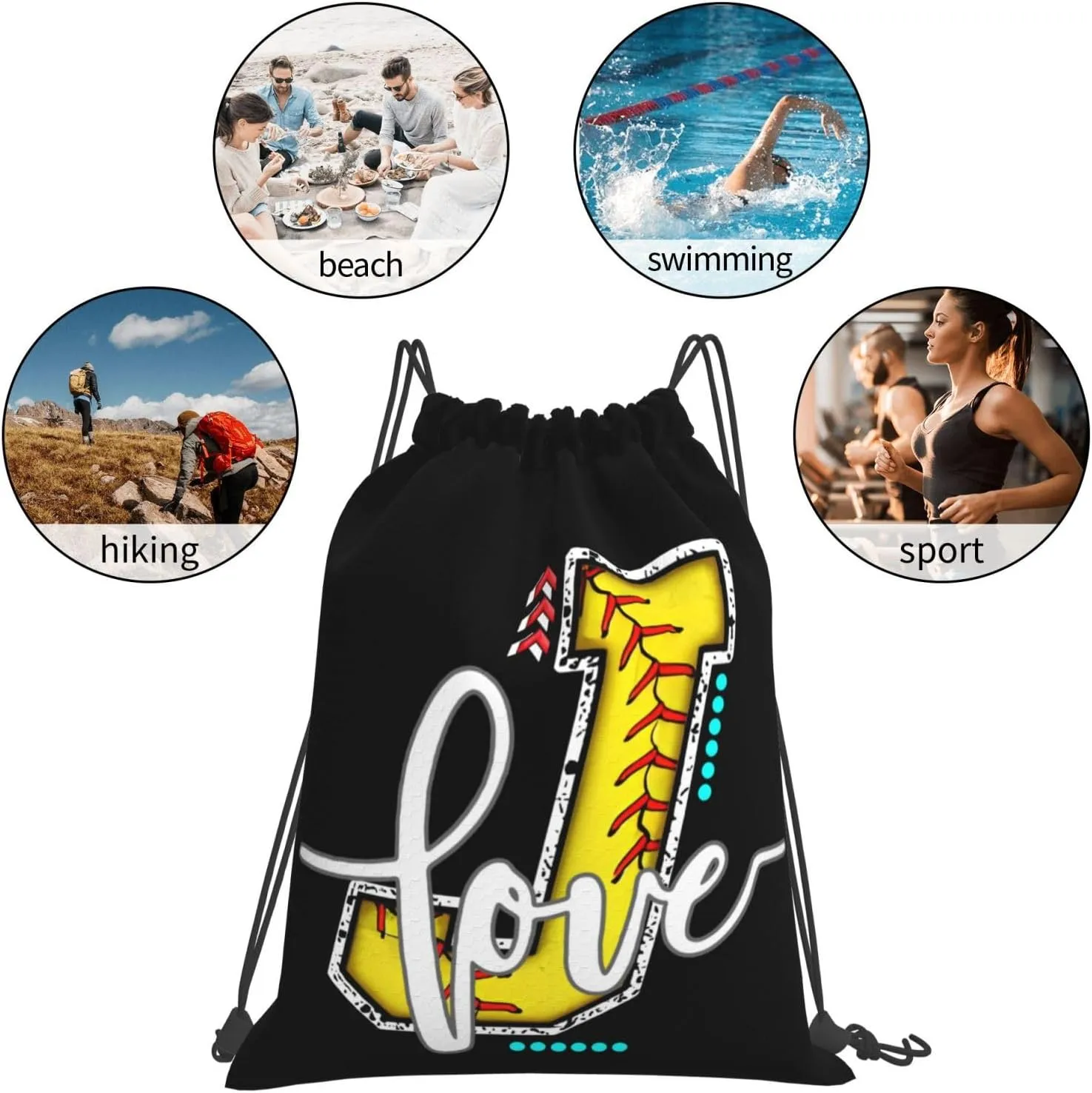 Initials Drawstring Backpack Black Cinch Bags Foldable Sports Gym Sackpack For Men Women (Softball Letter J)
