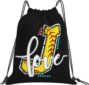 Initials Drawstring Backpack Black Cinch Bags Foldable Sports Gym Sackpack For Men Women (Softball Letter J)