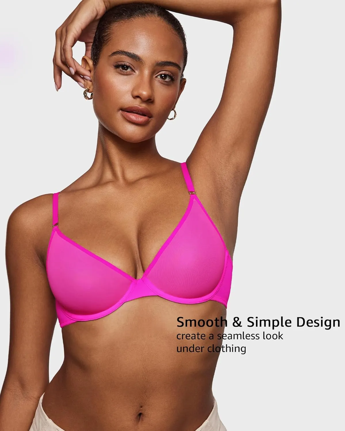 INLYRIC Women's Cosnufy Sheer Balconette Bra Demi Unlined Plunge Mesh See Through Sexy Bras Underwire