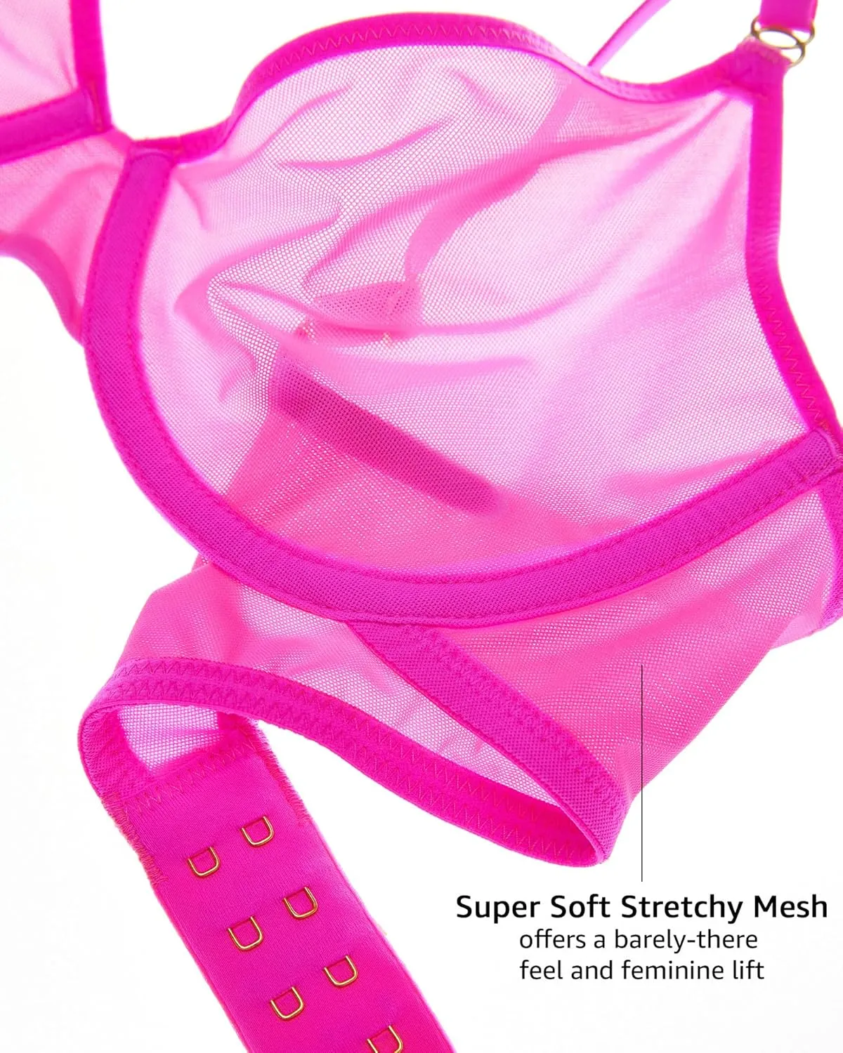 INLYRIC Women's Cosnufy Sheer Balconette Bra Demi Unlined Plunge Mesh See Through Sexy Bras Underwire