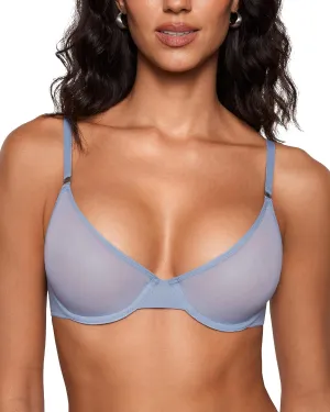 INLYRIC Women's Cosnufy Sheer Balconette Bra Demi Unlined Plunge Mesh See Through Sexy Bras Underwire