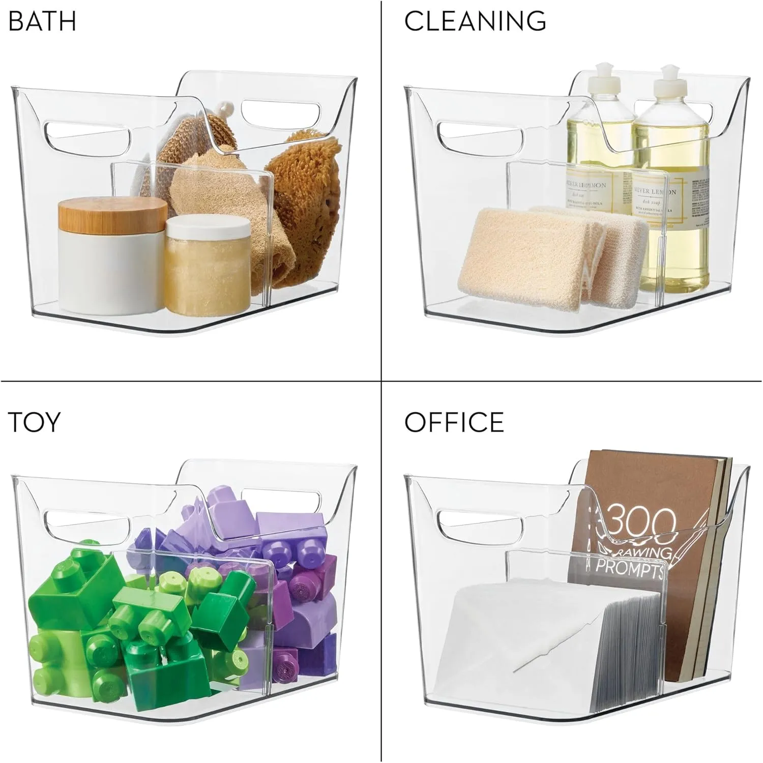 InterDesign iDesign Divided Fridge Organizer Bin with Handles - Refrigerator or Freezer Bin - Clear