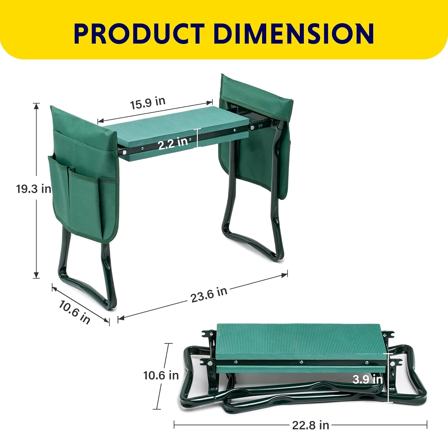 iPower Garden Kneeler and Seat, Foldable Stool, Gardening Bench with Thicken Widen Soft Kneeling Pad, Heavy Duty & 2 Tool Pouches, Gifts for Mom & Dad, Grandparents, Seniors, Green, Arbor Day Gift