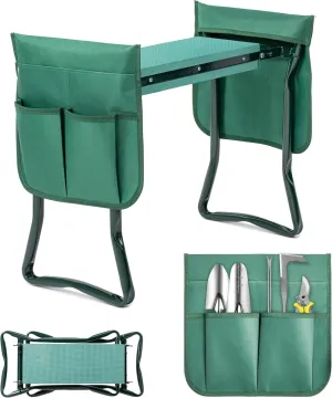 iPower Garden Kneeler and Seat, Foldable Stool, Gardening Bench with Thicken Widen Soft Kneeling Pad, Heavy Duty & 2 Tool Pouches, Gifts for Mom & Dad, Grandparents, Seniors, Green, Arbor Day Gift