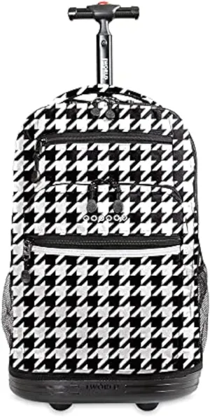 J World New York Sundance Rolling Backpack Girl Boy Roller Bookbag, Houndstooth, 20 Inch