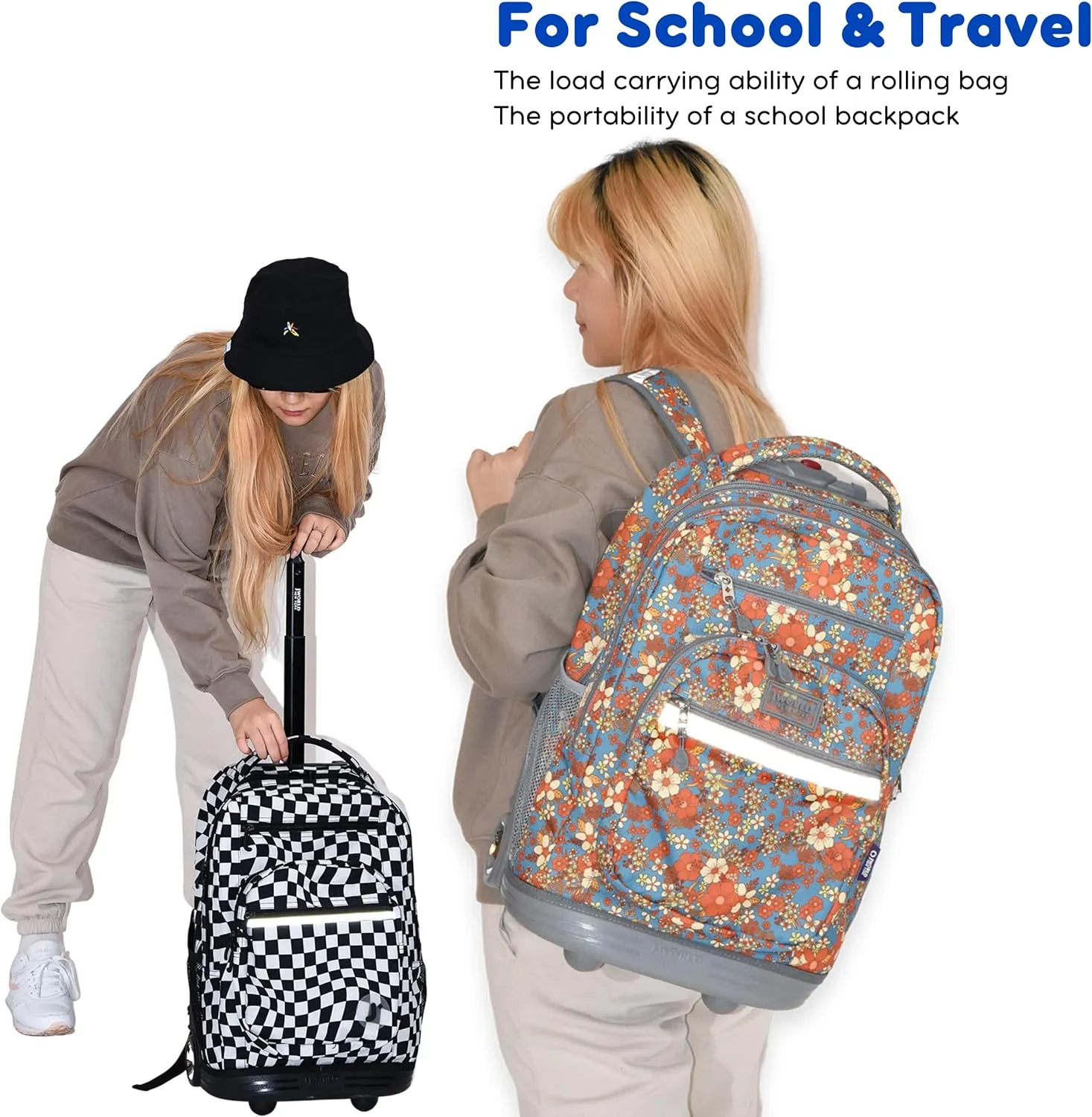 J World New York Sundance Rolling Backpack Girl Boy Roller Bookbag, Night Bloom, 20 X 13 X 9 (H X W X D), RBS-19 NIGHT BLOOM