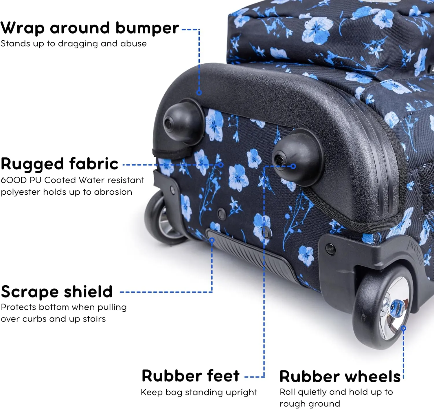 J World New York Sundance Rolling Backpack Girl Boy Roller Bookbag, Night Bloom, 20 X 13 X 9 (H X W X D), RBS-19 NIGHT BLOOM