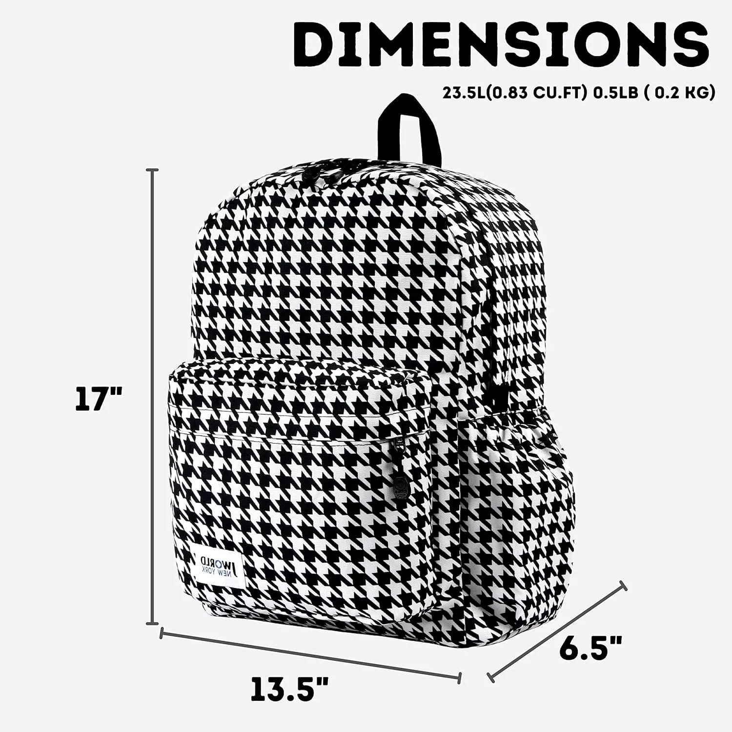 J World New York Unisex Kid's Oz Backpack for Teen Girls Boys Womens School Bookbag, Houndstooth, One Size