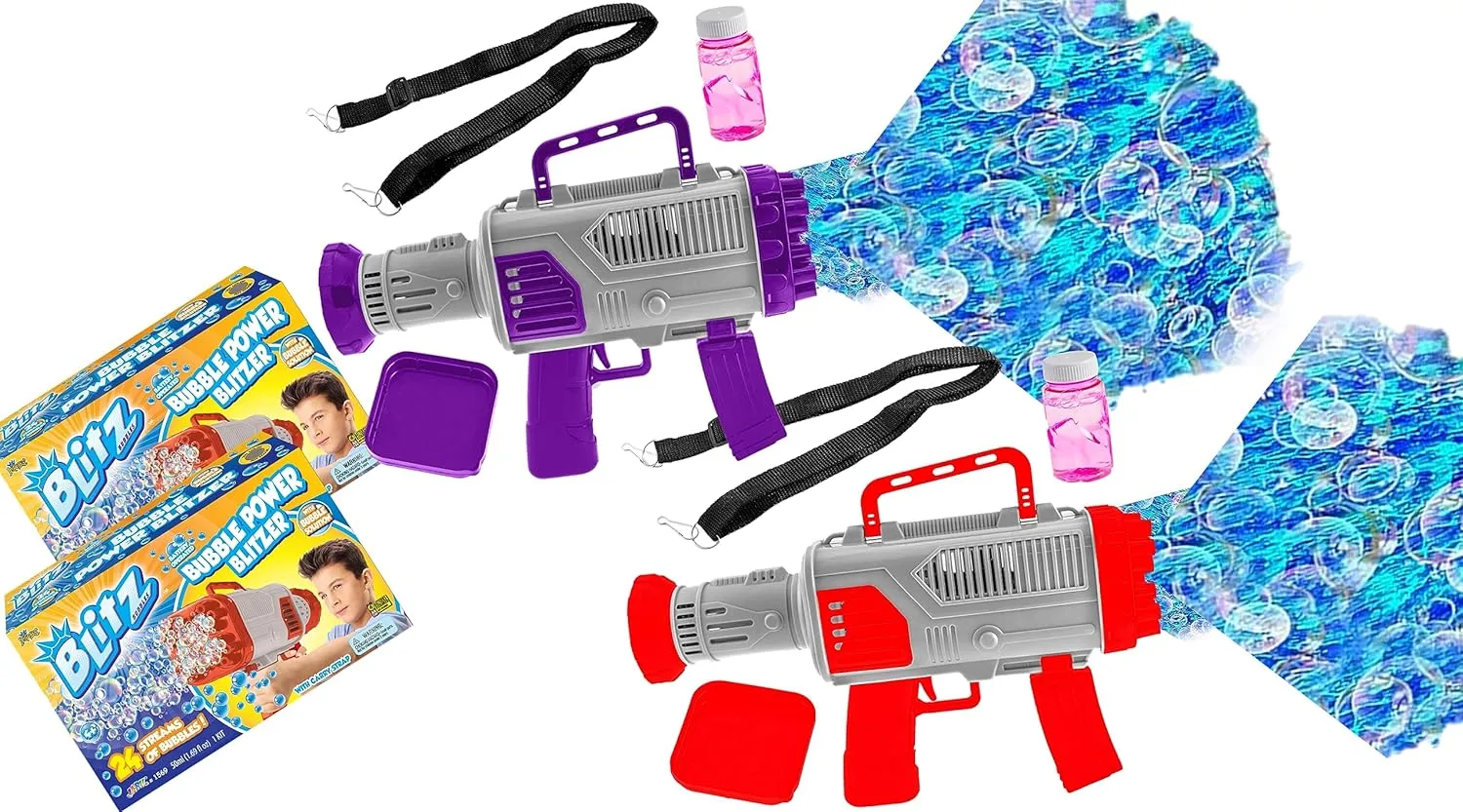 JA-RU Blitz Bubble Blower Rocket Bazooka Bubble Gun (2 Toys) w/Bubble Soap Solution. Battery Operated Automatic Blaster for Kids. Birthday & Wedding Party Toy. 1569-2s