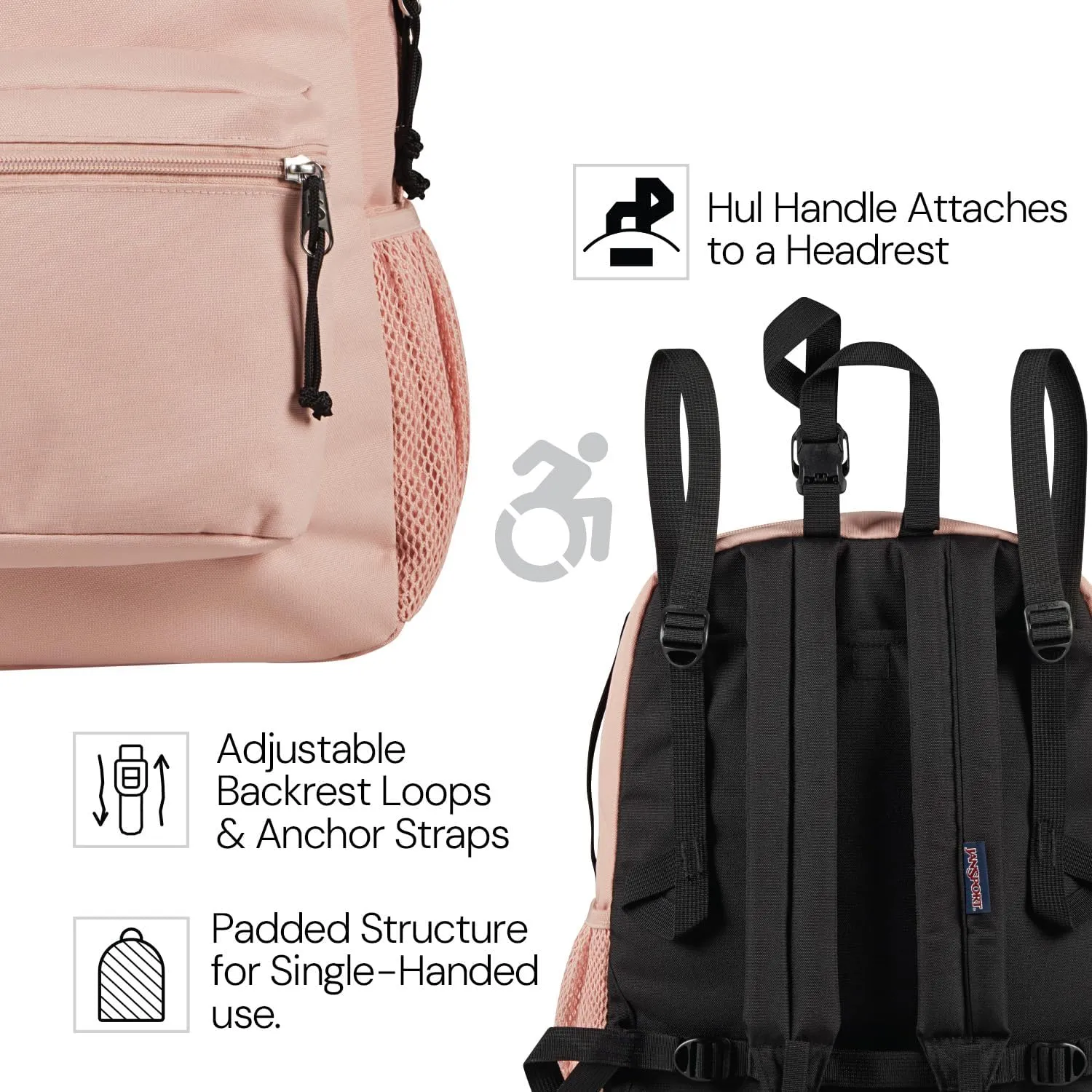 JanSport Central Adaptive Backpack – Wheelchair & Walker Compatible, Tuck-Away Shoulder Straps, Adjustable Backrest Loops & Anchor Straps, Iconic Design, Mia Brown White Flowers