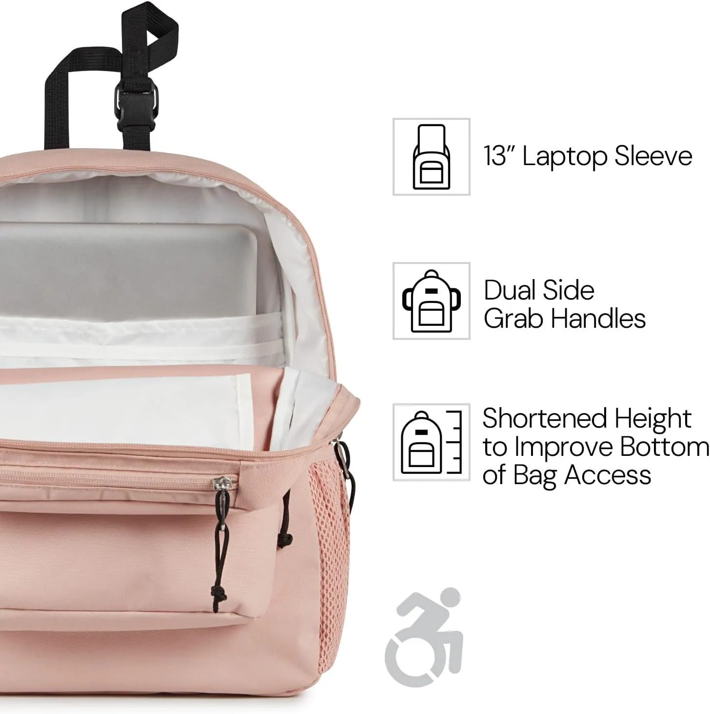 JanSport Central Adaptive Backpack – Wheelchair & Walker Compatible, Tuck-Away Shoulder Straps, Adjustable Backrest Loops & Anchor Straps, Iconic Design, Mia Brown White Flowers