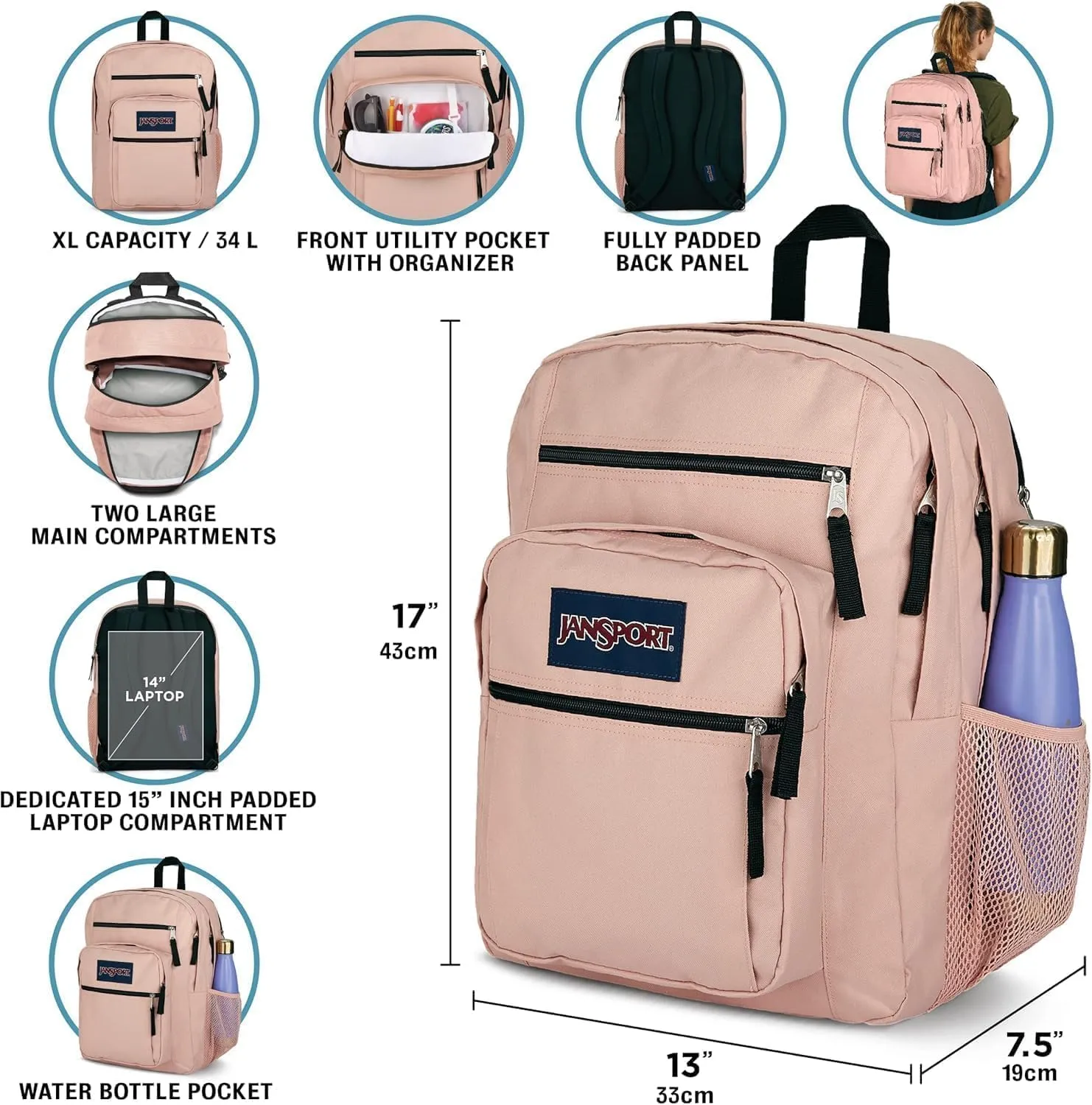 JanSport Laptop Backpack - Computer Bag with 2 Compartments, Ergonomic Shoulder Straps, 15” Laptop Sleeve, Haul Handle - Book Rucksack - Batik Wash