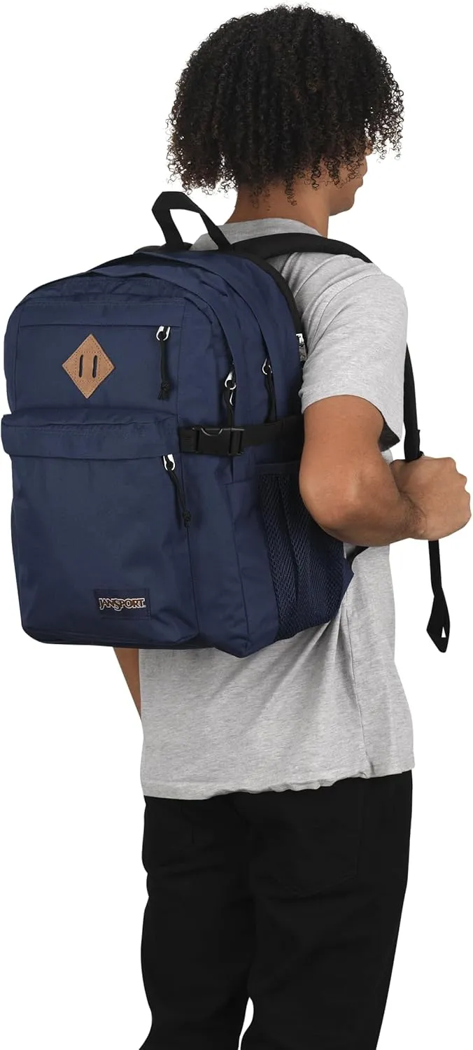 JanSport Main Campus Backpack - Travel or Work backpack w 15-Inch Laptop Sleeve and Dual Water Bottle Pockets, Navy