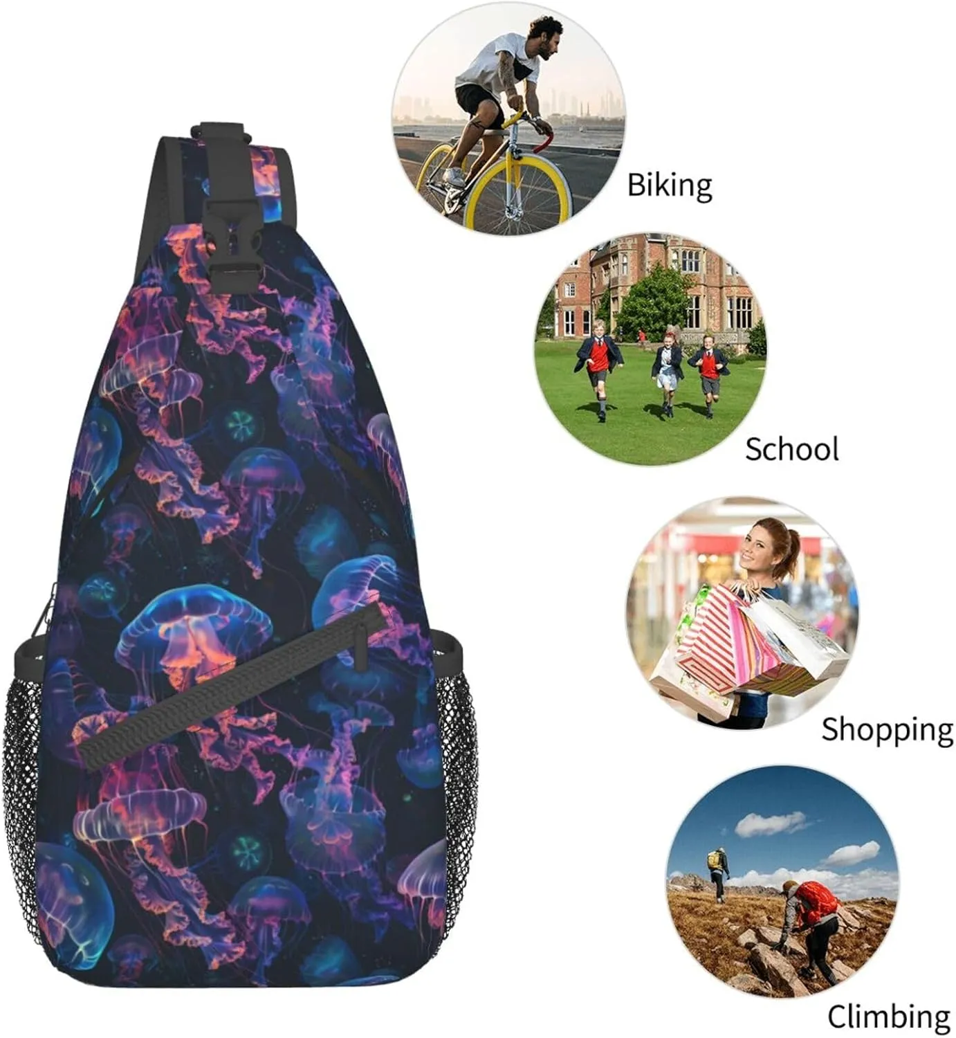 Jellyfish Sling Backpack Chest Bag Crossbody Shoulder Bag Gym Cycling Travel Hiking Daypack For Men Women
