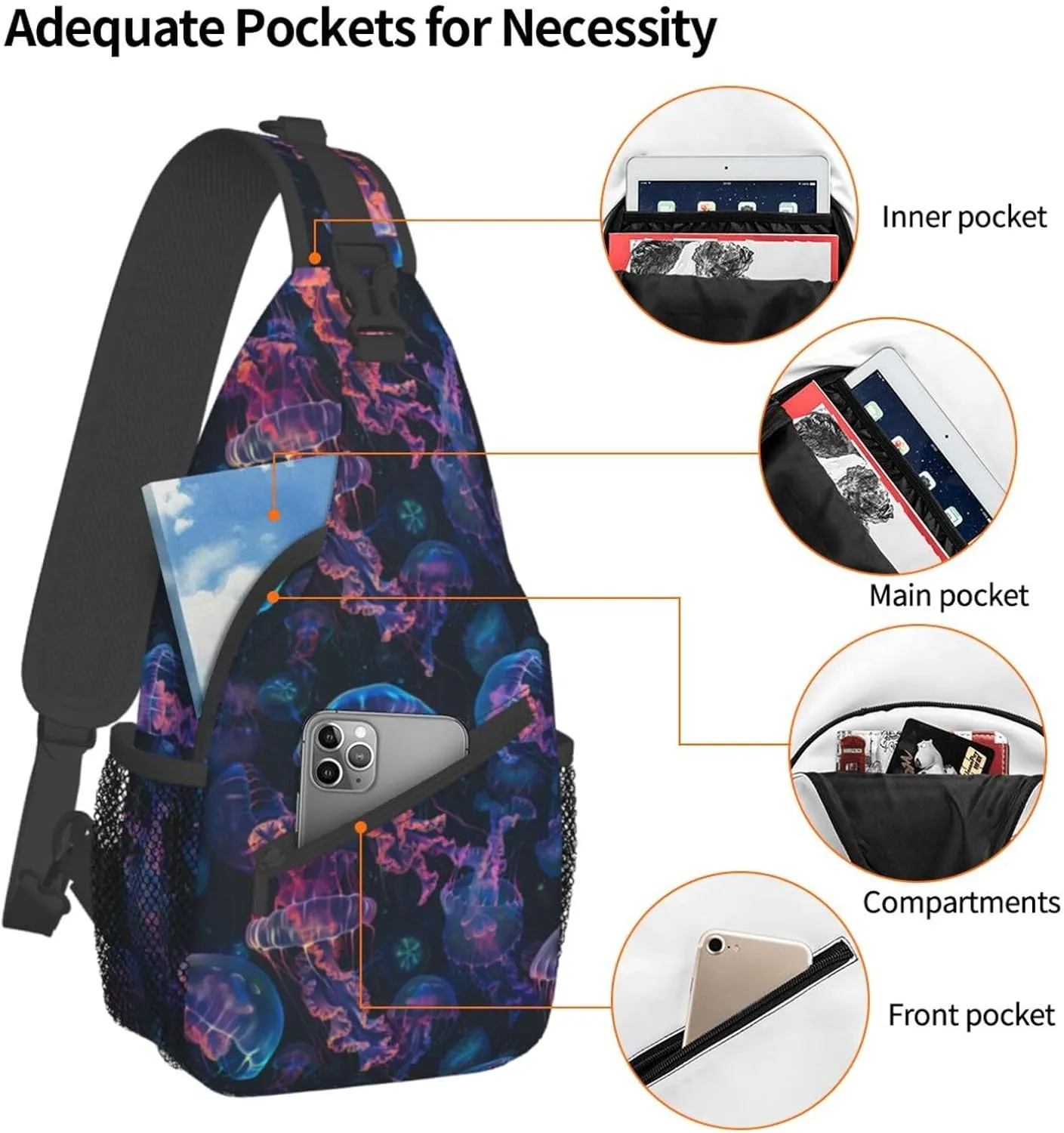 Jellyfish Sling Backpack Chest Bag Crossbody Shoulder Bag Gym Cycling Travel Hiking Daypack For Men Women