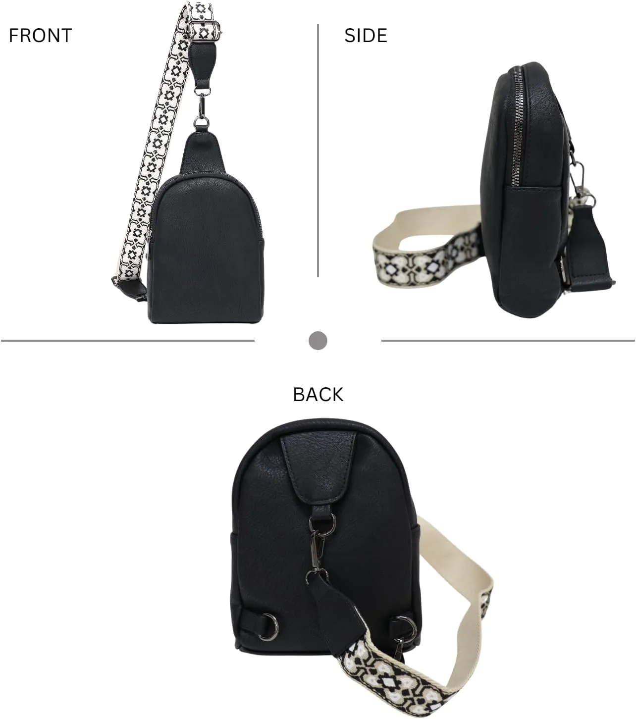 JEN & CO. Ellen Small Sling Bag for Women Vegan Leather Crossbody Fanny Pack Chest Bag with Guitar Strap for Travel