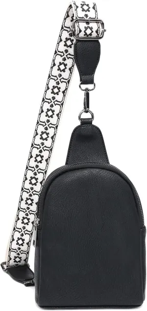 JEN & CO. Ellen Small Sling Bag for Women Vegan Leather Crossbody Fanny Pack Chest Bag with Guitar Strap for Travel
