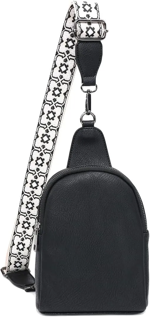 JEN & CO. Ellen Small Sling Bag for Women Vegan Leather Crossbody Fanny Pack Chest Bag with Guitar Strap for Travel