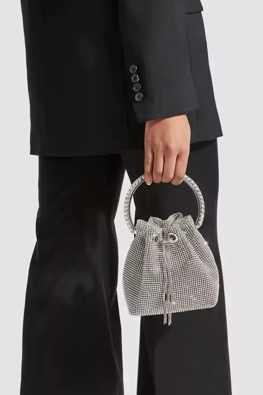Jennifer Χρυσό Τσαντάκι Bucket Bag με Κρύσταλλα
