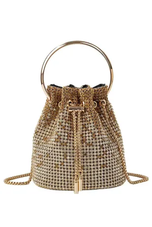 Jennifer Χρυσό Τσαντάκι Bucket Bag με Κρύσταλλα