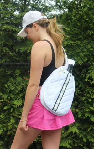 Jillian White Striped 12 x 16 in Quilted Nylon Womens Pickleball Sport Sling Bag