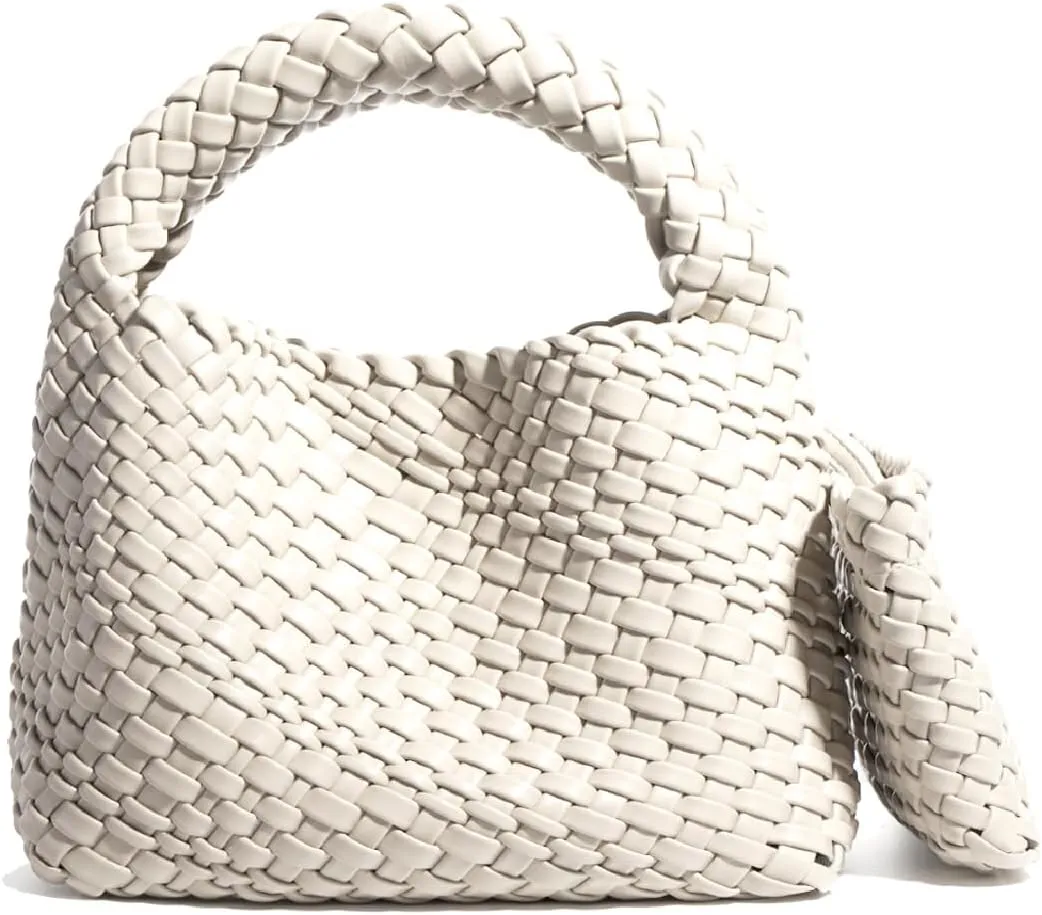 JINMANXUE Fashion Handbag for Women, Woven Tote Bucket Composite Bag, Knitting Chain Crossbody Shoulder Purse