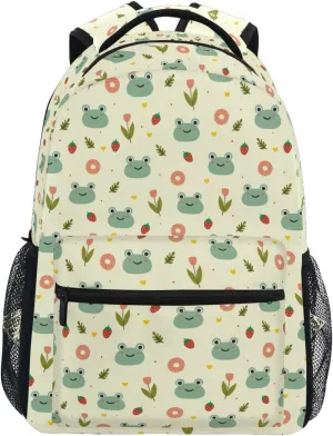 JIPONI Cute Frog Flower Strawberry Backpack For Girls Boys, Student School Bag Bookbag Travel Laptop Backpack Purse Daypack