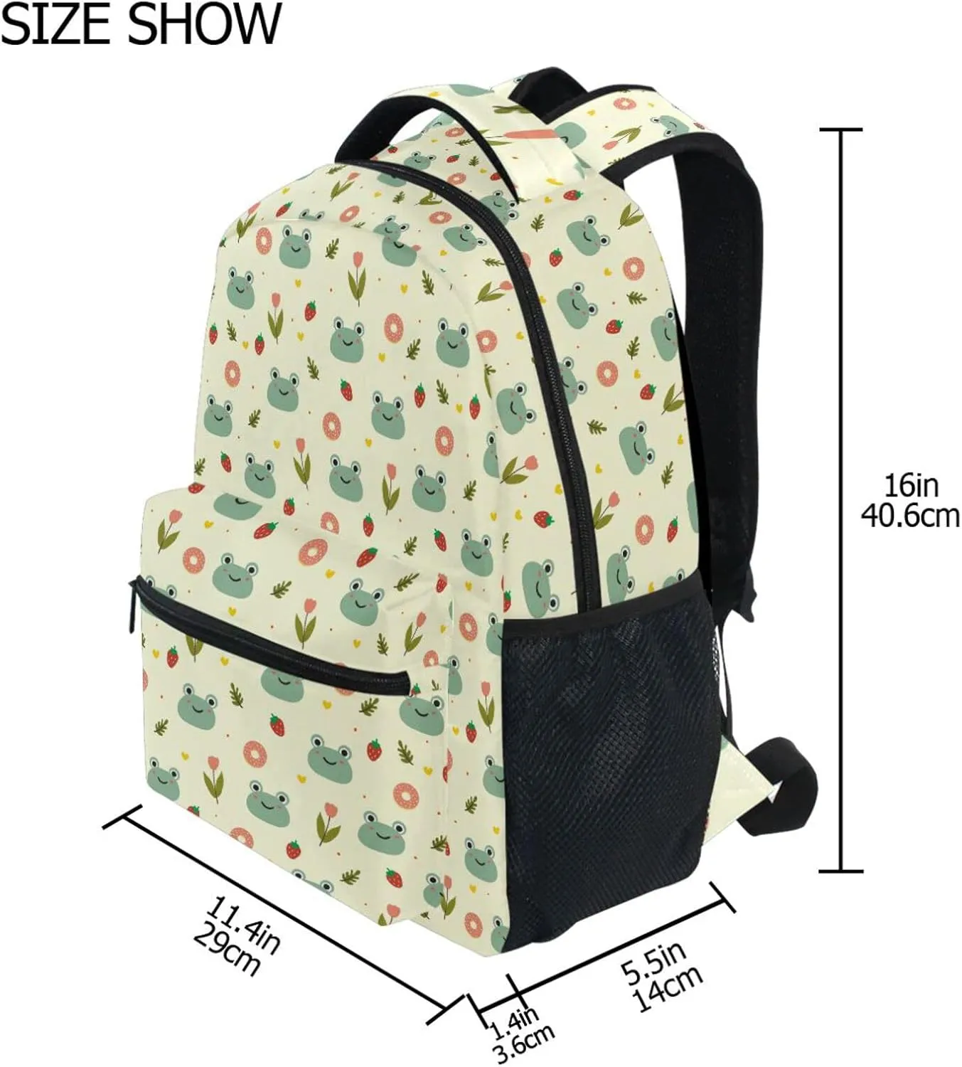 JIPONI Cute Frog Flower Strawberry Backpack For Girls Boys, Student School Bag Bookbag Travel Laptop Backpack Purse Daypack