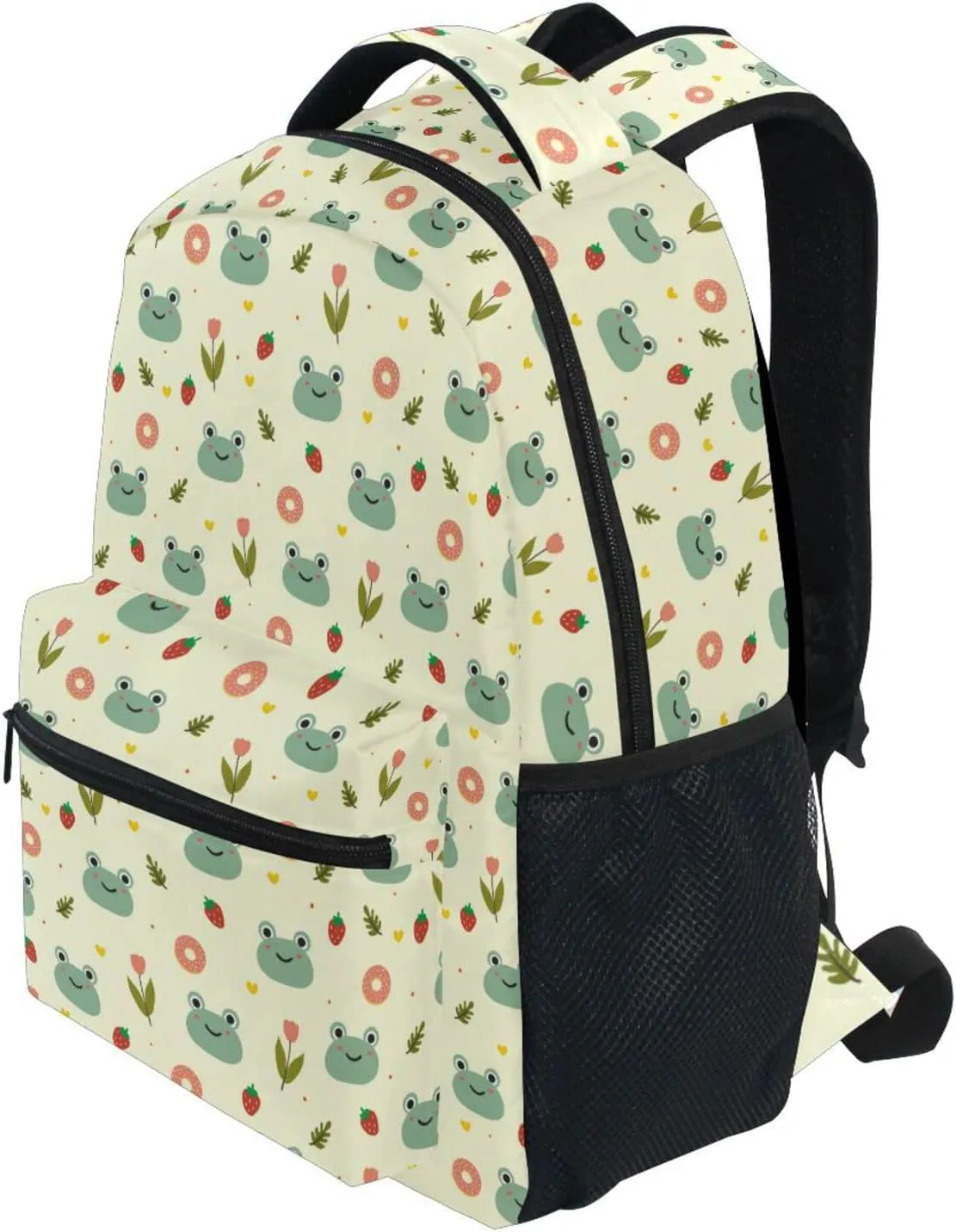 JIPONI Cute Frog Flower Strawberry Backpack For Girls Boys, Student School Bag Bookbag Travel Laptop Backpack Purse Daypack