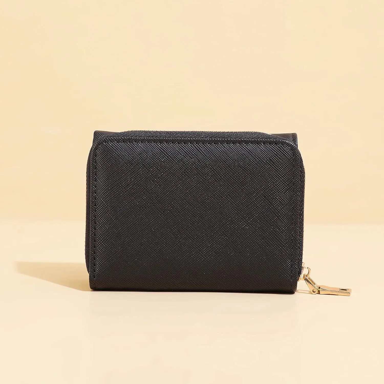 JIUFENG Women's RFID Blocking Short Wallet Multi Purpose Zipper Folded Purses Coins Pouches Multi-card Position Card Organizer (Black)