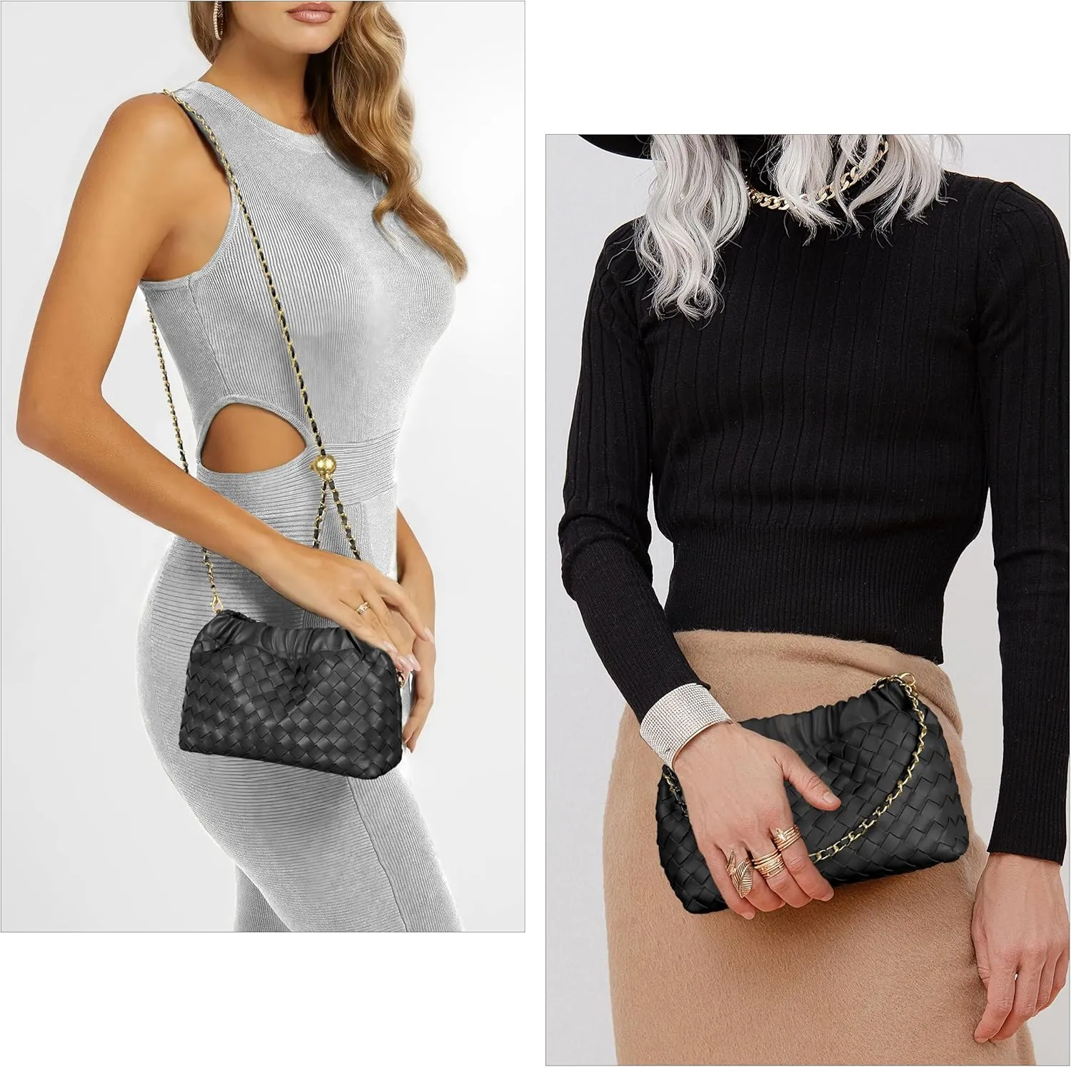 Joryin Woven Women's Crossbody Bag & Evening Purse, Trendy Dumpling Clutch & Hobo Cloud Shoulder Bag Trendy Dumpling Clutch