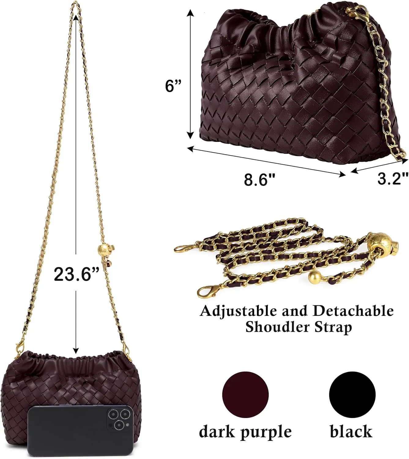 Joryin Woven Women's Crossbody Bag & Evening Purse, Trendy Dumpling Clutch & Hobo Cloud Shoulder Bag Trendy Dumpling Clutch