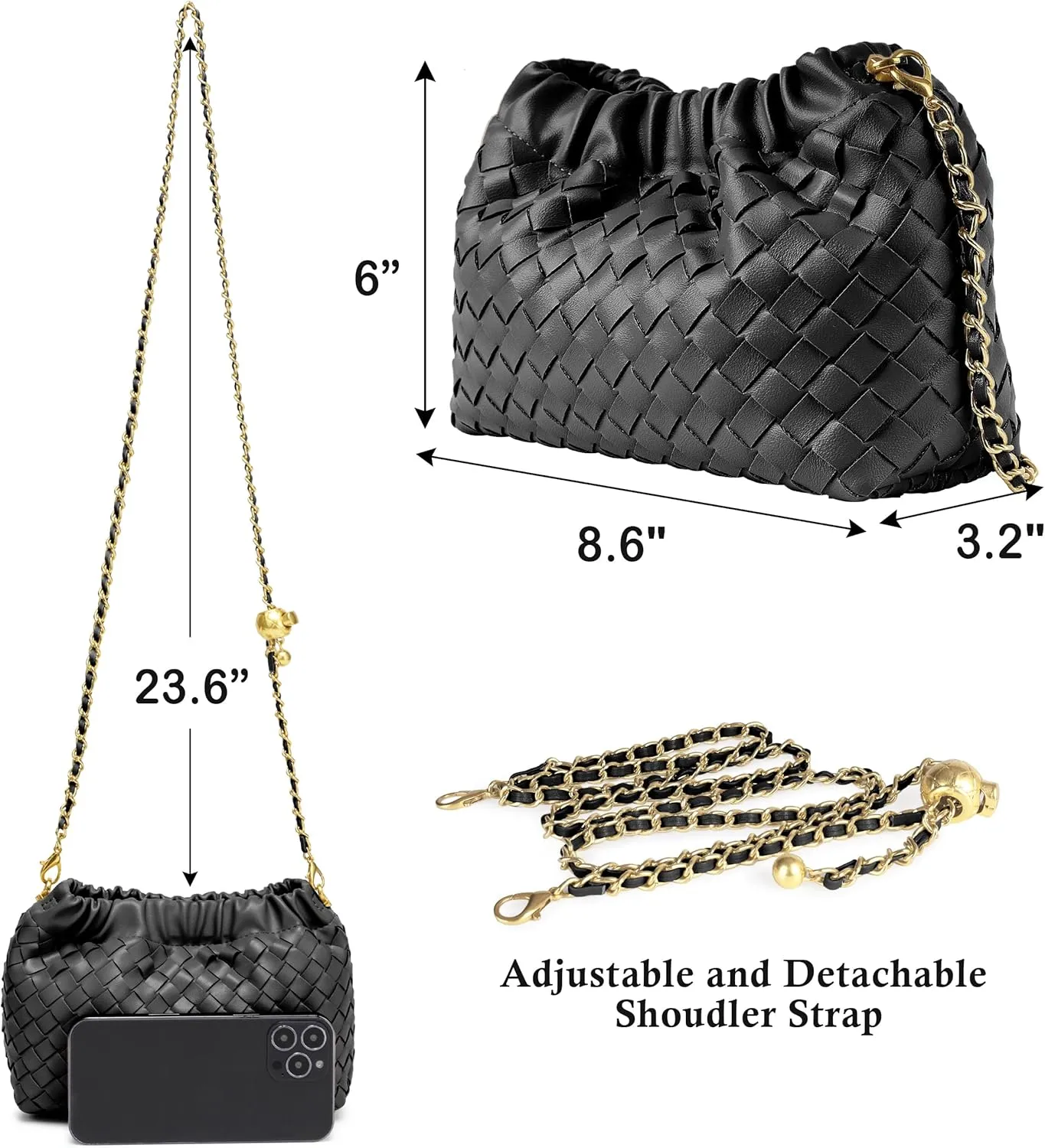 Joryin Woven Women's Crossbody Bag & Evening Purse, Trendy Dumpling Clutch & Hobo Cloud Shoulder Bag Trendy Dumpling Clutch