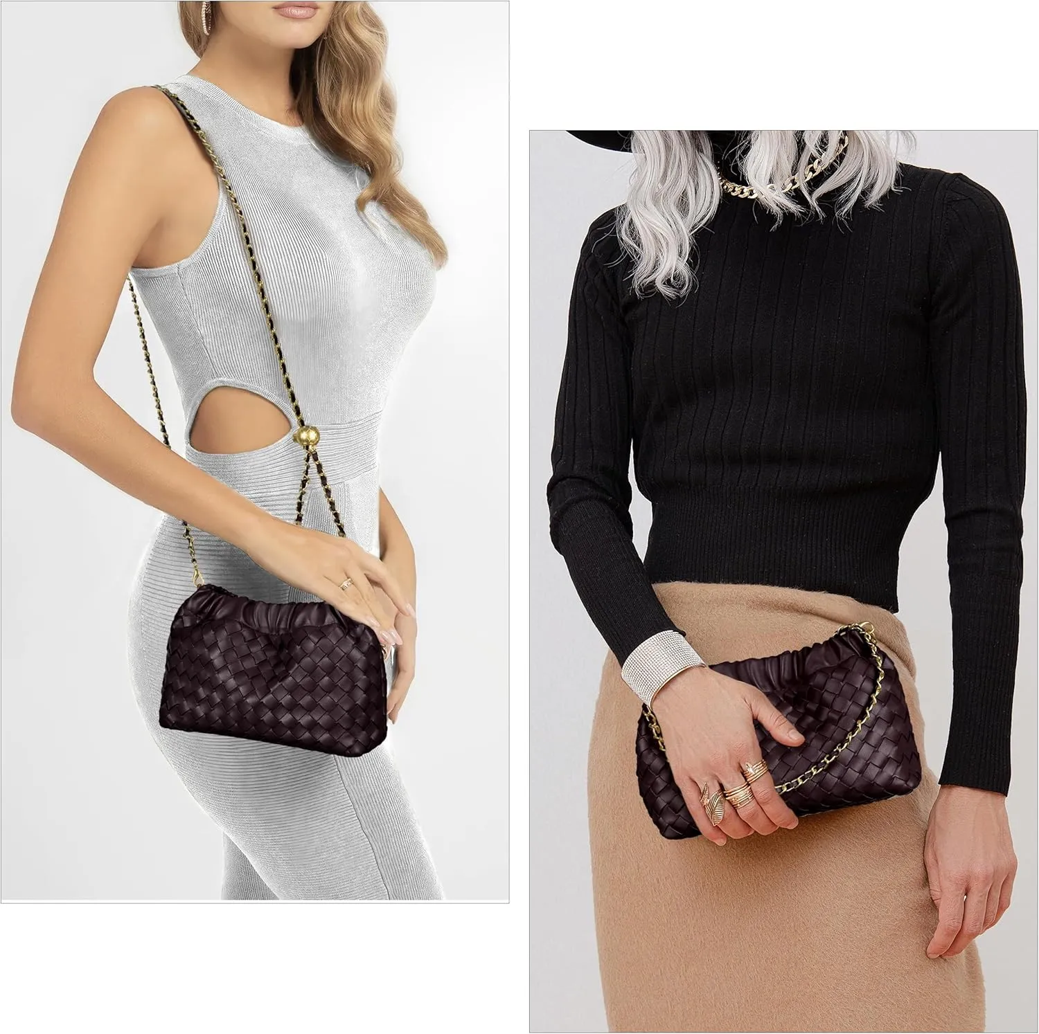 Joryin Woven Women's Crossbody Bag & Evening Purse, Trendy Dumpling Clutch & Hobo Cloud Shoulder Bag Trendy Dumpling Clutch