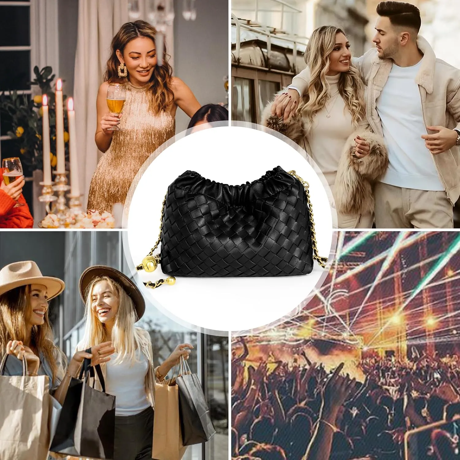 Joryin Woven Women's Crossbody Bag & Evening Purse, Trendy Dumpling Clutch & Hobo Cloud Shoulder Bag Trendy Dumpling Clutch