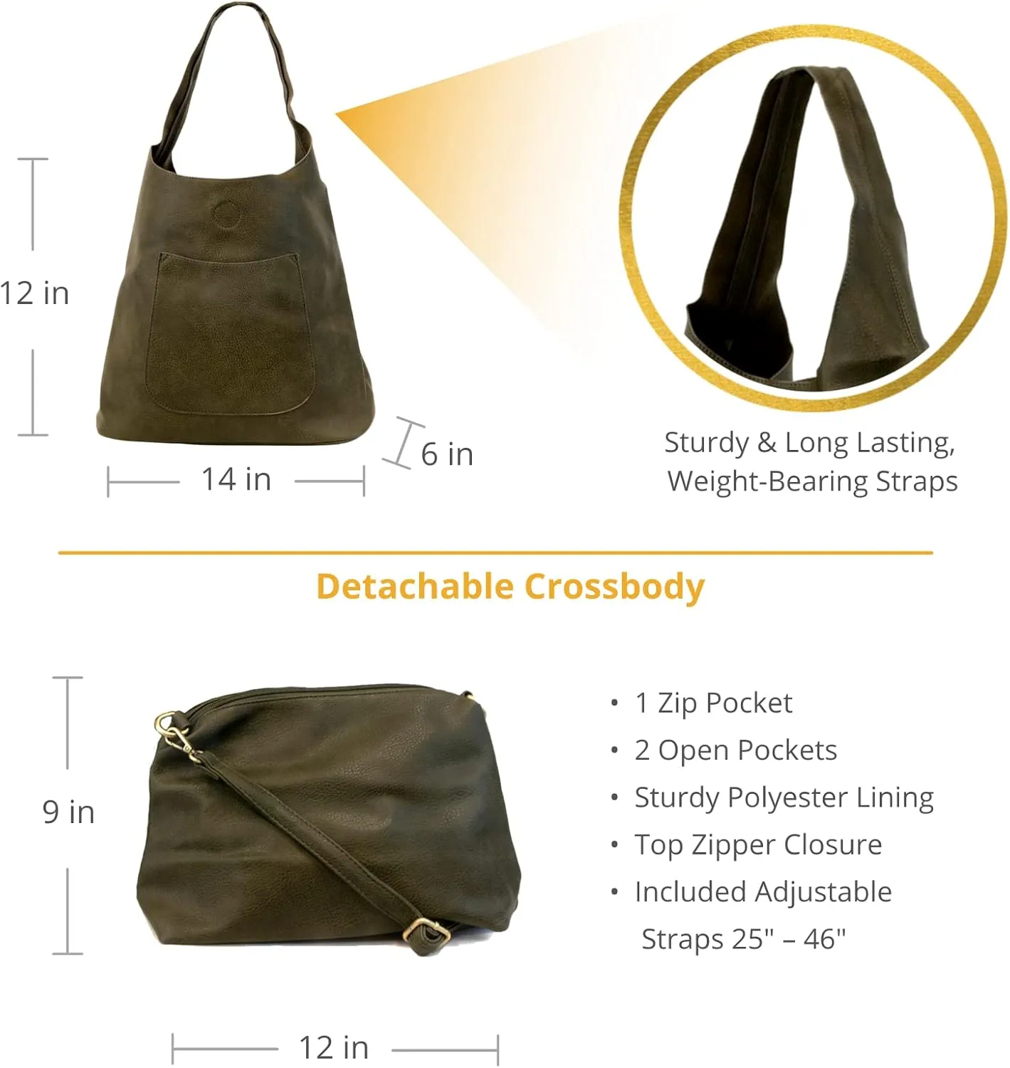 Joy Susan Womens Molly Slouchy 2-in-1 Hobo Handbag