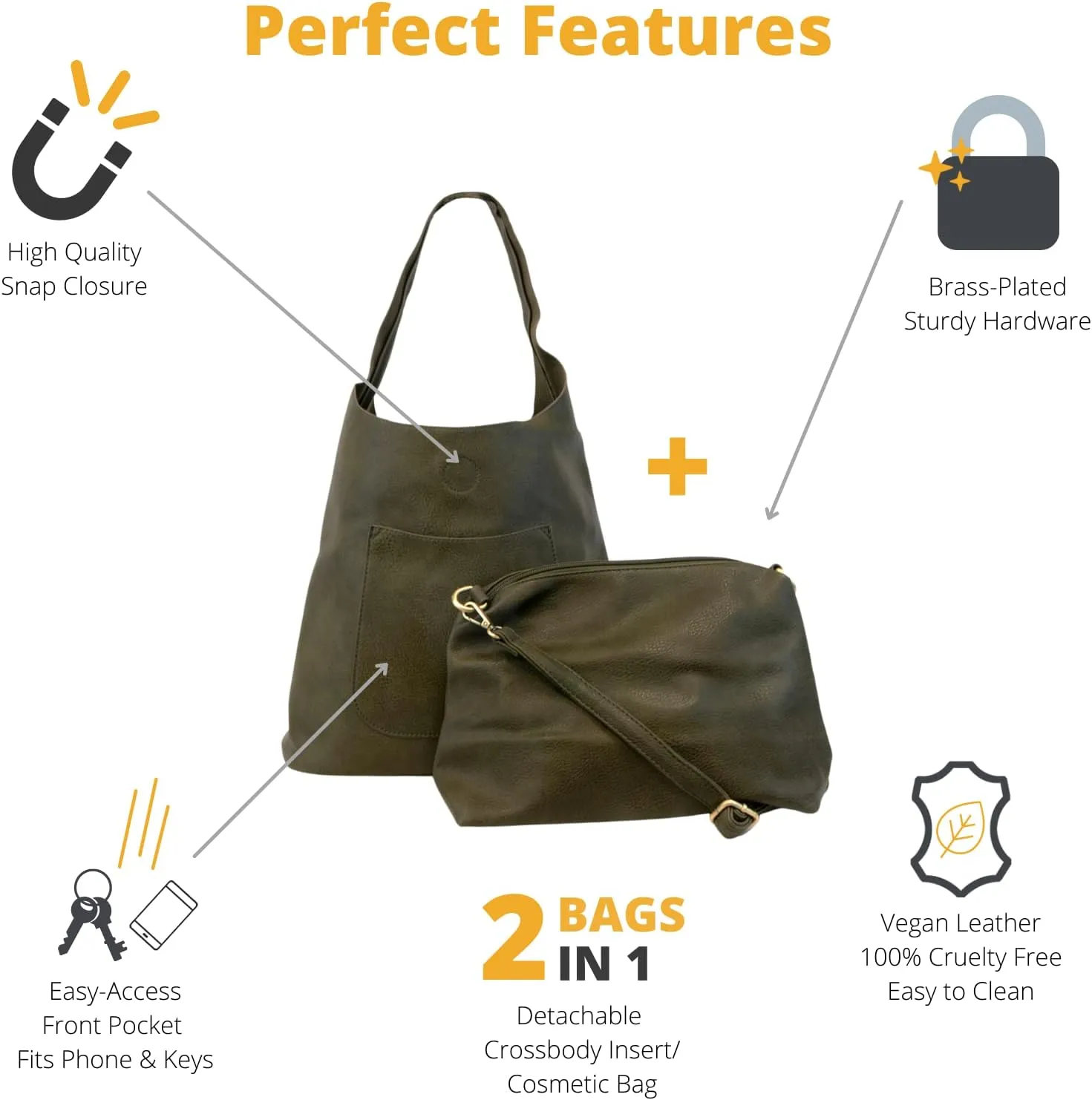 Joy Susan Womens Molly Slouchy 2-in-1 Hobo Handbag