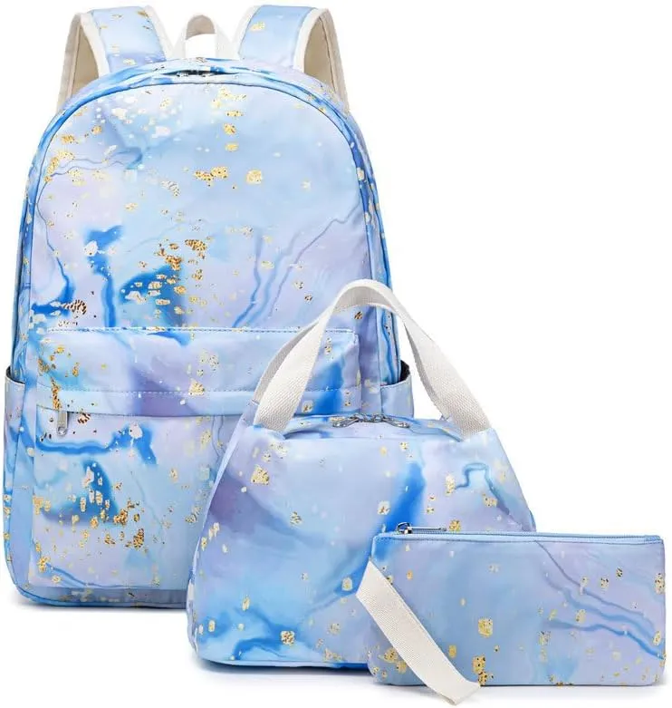 Joyfulife Girls Backpacks, Teen Backpack for Girls School Bookbags Kids Backpack Marble (Blue-white)