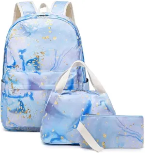 Joyfulife Girls Backpacks, Teen Backpack for Girls School Bookbags Kids Backpack Marble (Blue-white)